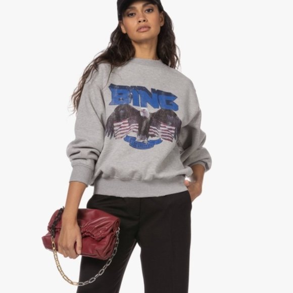 Anine Bing Tops - NEW Anine Bing Vintage Heather Grey and Blue Distressed Sweatshirt Size XS